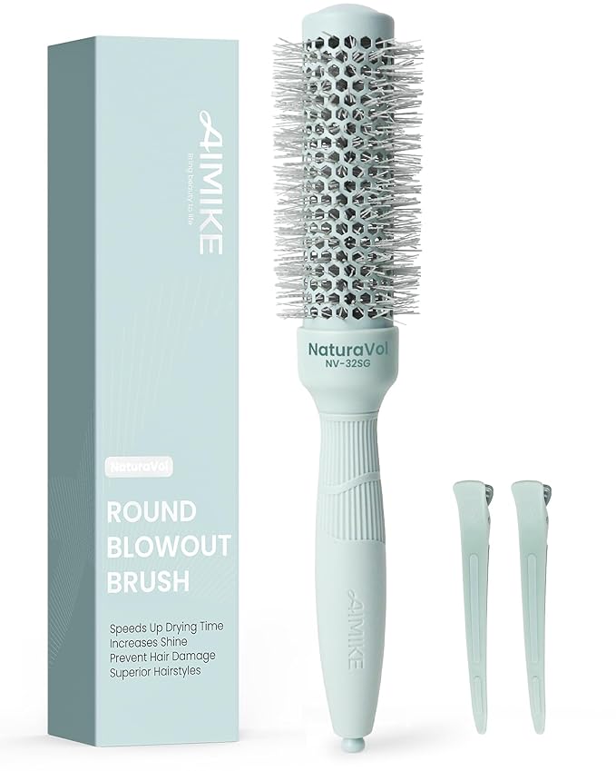 AIMIKE NaturaVol Round Brush for Blow Out, Small Round Hair Brush Nano Thermal Ceramic & Ionic Tech, for Blow Drying & Salon-like Styling at Home, Maximum Volume Shine -2.1” Overall Dia for Short Hair