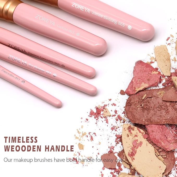 ZOREYA Makeup Brush Set - 15 Pcs Premium Synthetic Foundation Concealers Eye Shadows Make Up Brush,Eyeliner Brushes(Pink)