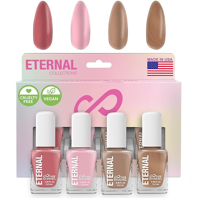 Eternal Nude Nail Polish Set for Women (NUDE ROSE GOLD) - Brown Nail Polish Set for Girls | Lasting & Quick Dry Fingernail Polish Kit for Home DIY Manicure & Pedicure | Made in USA, 13.5mL (Set of 4)