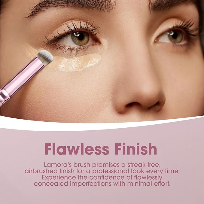 Lamora Concealer Makeup Brush Under Eye - Mini Angled Flat Top Kabuki Nose Contour Brush - Ideal for Concealing Blending Setting Buffing with Powder Liquid Cream Cosmetic - Pro Small Foundation Brush