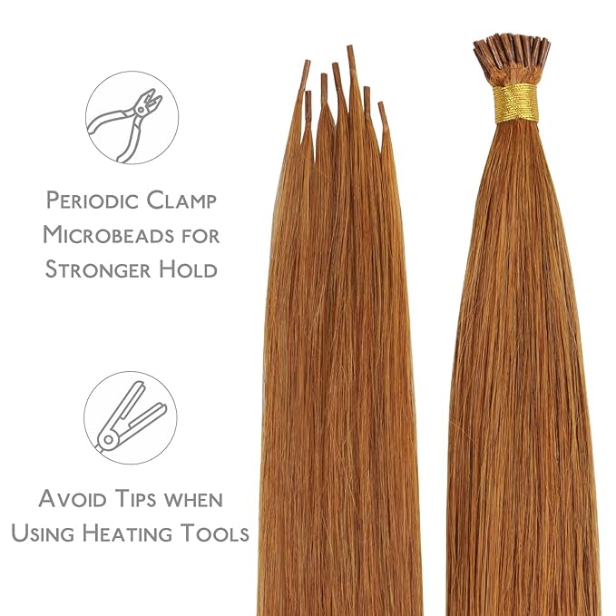 WENNALIFE I Tip Hair Extensions Real Human Hair, 100g 100s 22 Inch Auburn Ginger Remy Itip Human Hair Extensions Invisible Itips Straight I Tips Cold Fusion Extensions
