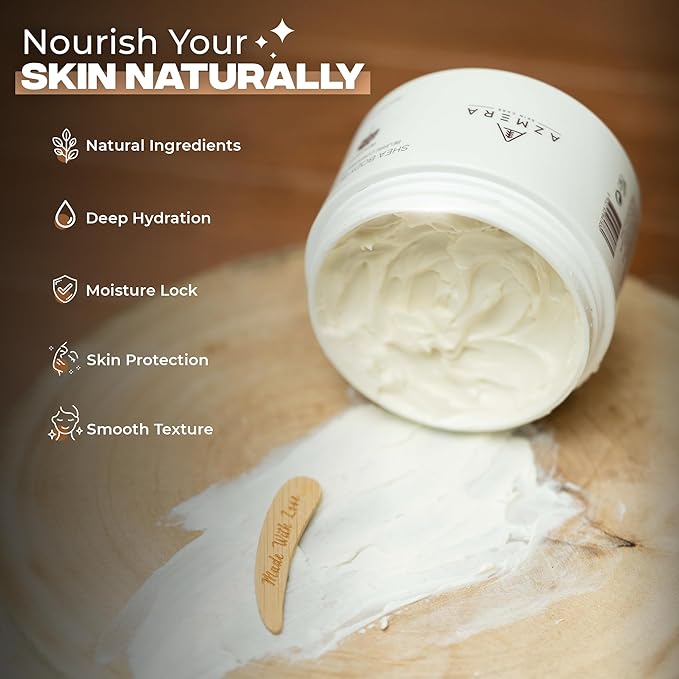 AZMERA Handcrafted Whipped Shea Body Butter – Luxurious Moisturizer for Dry, Sensitive Skin with Bergamot, Argan Oil & Vitamin E – Vegan, Non-Greasy Skincare – 8.82 oz