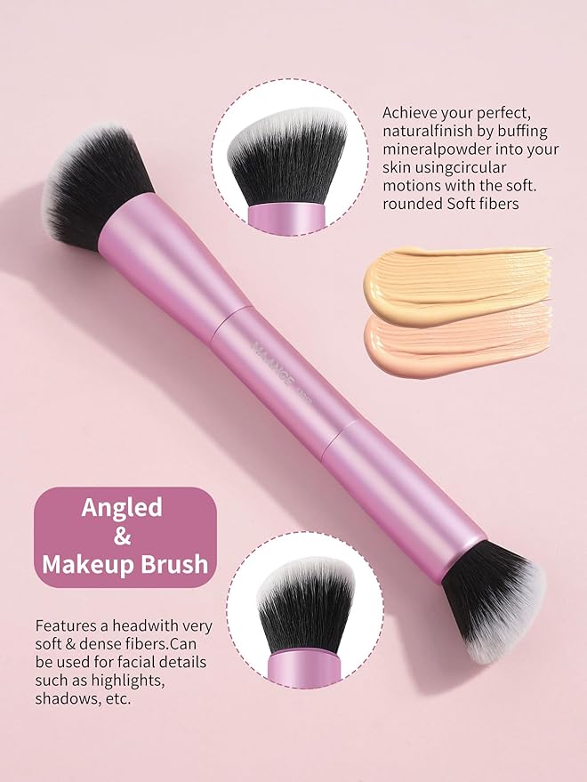 MAANGE 4 PCS Foundation Makeup Brush Set Double-ended Kabuki Brush Contour Brush for Liquid Powder Concealer Cream Cosmetics Blending Blush Face Makeup Tools Kit (Pink)