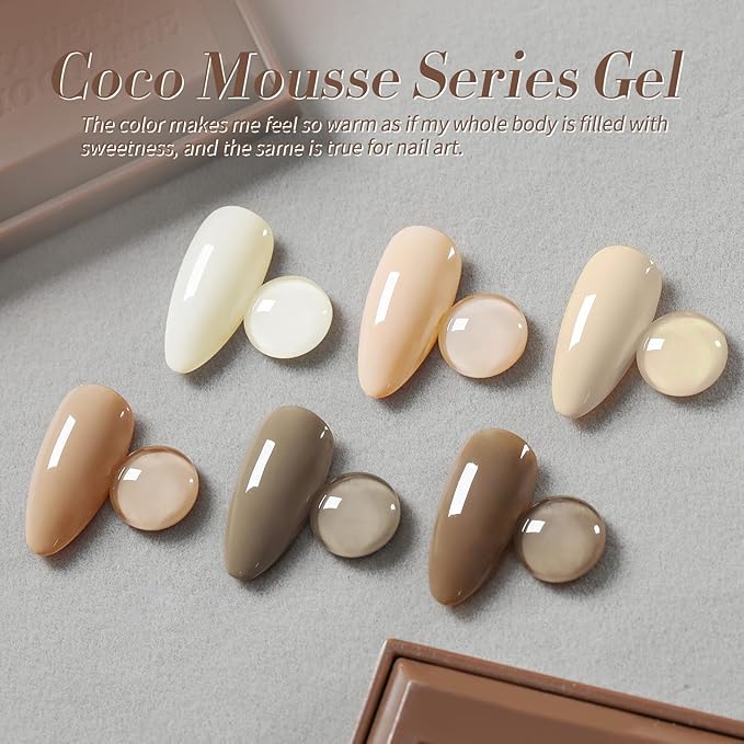 BORN PRETTY Nude Gel Nail Polish,Cream Beige White,Nude,Khaki,Brown,Chocolate Neutral Skin Tone Gel Polish Kit Soak Off Nail Art Manicure DIY Design Collection for Home and Salon