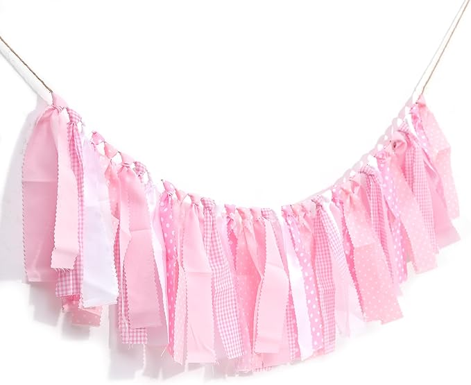 Pink and White Gingham Banner/Garland - Pink Gingham Banner for Baby Shower,First Birthday High Chair Bunting for Girl,Wall Hanging, Nursery Decor