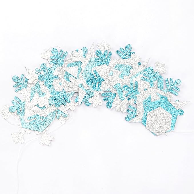 Snowflake-Snow Teal-Silver Christmas Party-Decorations Streamers - 52Ft White Winter Wonderland Frozen Hanging Paper Garland Banner,Birthday Wedding Baby Bridal Shower New Year Supplies Decor Hugtmr