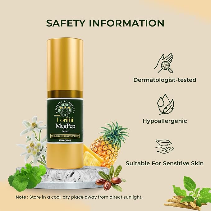 MegPep Anti-Aging Serum | Peptide & Hyaluronic Acid Face Serum for Wrinkles, Hydration,Fine Lines & Dull skin | With Ceramides, Ashwagandha, Gold Bhasma & Edelweiss – Firm, Brighten Skin – 1 Fl Oz