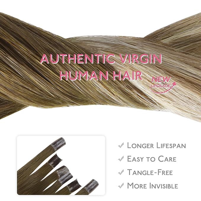 WENNALIFE U Tip Hair Extensions Human Hair, 50g 50s 14 Inch Ombre Walnut Brown to Ash Brown and Bleach Blonde Remy Hair Extensions K Tip Hair Extension Real Human Hair Invisible Straight Keratin Hair