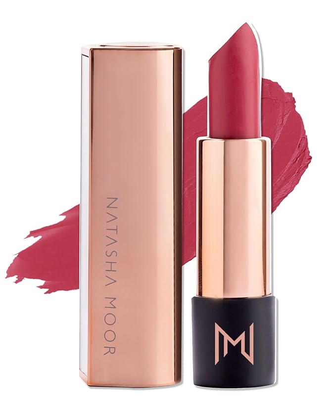 NATASHA MOOR Silk Suede Lipstick for Women - Long-Lasting, Waterproof Lipstick with Hydrating Semi-Matte Finish - Creamy, Cruelty-Free - Highly Pigmented with Mirror - 24-Hour Stay Power (AMBITION)