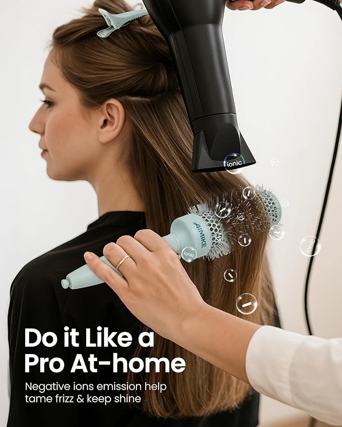AIMIKE NaturaVol Round Brush for Blow Out, Round Hair Brush Nano Thermal Ceramic & Ionic Tech, for Blow Drying & Salon-like Styling at-home, Maximum Volume Shine -2.5”Overall Dia for Med Length Hair