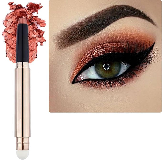 Orange Brown Eyeshadow Stick Makeup, Long-Lasting Waterproof Eye Shadow Pencil, Hypoallergenic Smudge-Proof Glitter Primer Palette Shimmer Eyeliner, Easy to Blend Eye Make Up