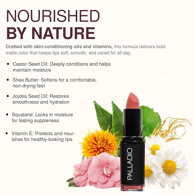 Palladio Herbal Matte Lipstick, Creamy and Full Coverage Long Lasting Matte Lipstick, Regal Café