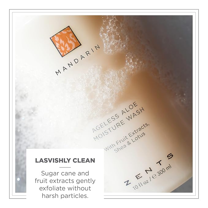 Zents Hand & Body Wash (Mandarin Fragrance) | Hydrating Anti-Aging Cleanser with Organic Shea Butter & Aloe for Dry Skin | Gentle & Nourishing | 10 fl oz