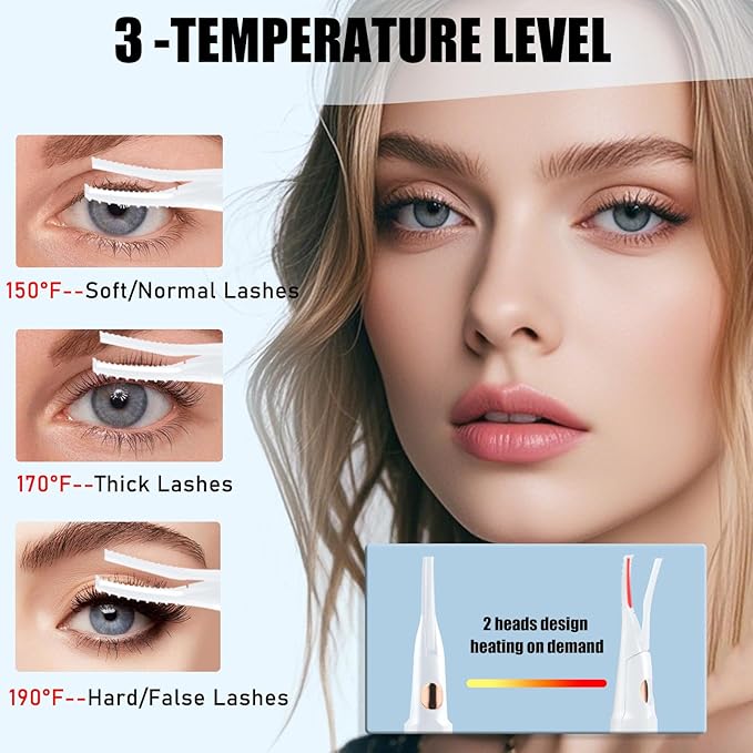 Heated Eyelash Curlers - 2 in 1 Clip- Type Heated lash Curler Best Seller Electric Eyelash Curler LED Display 3 Temp Settings for Makeup Tools USB Rechargeable Natural Curling 24H Long Lasting 9A