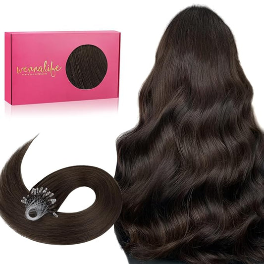 WENNALIFE Microlink Hair Extensions Human Hair, 50g 50s 18 Inch Light Dark Brown Remy Hair Microbead Micro Link Microloop Microring Invisible Straight Natural Fusion Installation