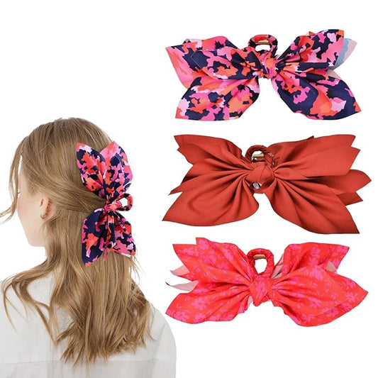 Bow Claw Clips Bow Hair Clips 3PC Red Big Hair Bows for Women Butterfly Styling Large Hair Clips for Thick Hair for Girls Hair Accessories for Teen
