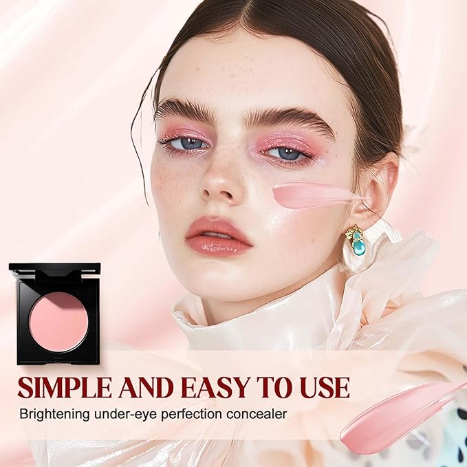 Colored CC Undereye Corrector, Eye Concealer Undereye Color Corrector for Dark Circles, Clay Neutralizing Makeup Under Eye Hydrating Concealer with Brush (Pink, Small)