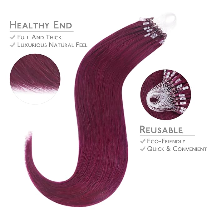 WENNALIFE Microlink Hair Extensions Human Hair, 50g 50s 22 Inch Light Burgundy Remy Hair Microbead Micro Link Microloop Microring Invisible Straight Natural Fusion Installation