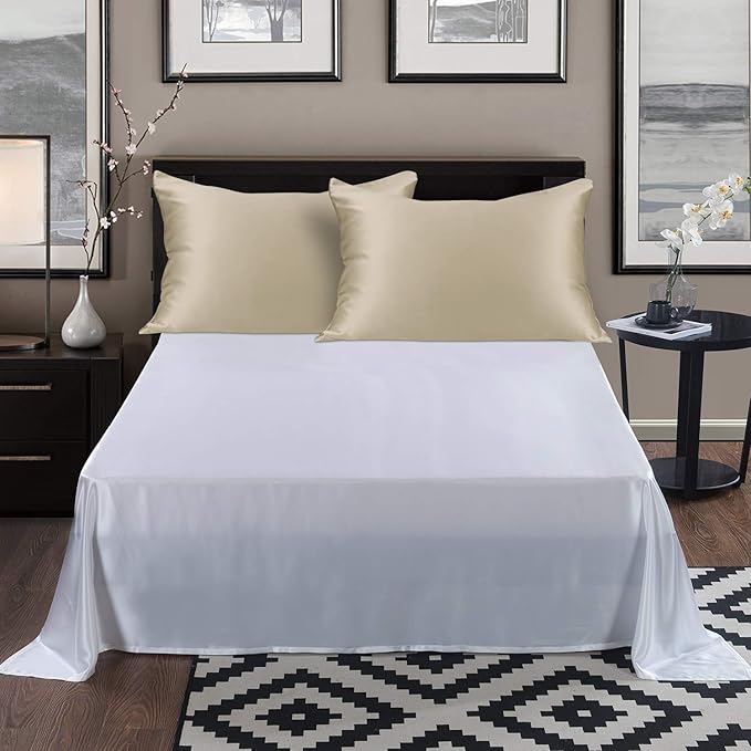 ALASKA BEAR King Size Silk Pillowcase Random Color Silk Scrunchie Gift Set for Beauty Sleep (1, Beige)