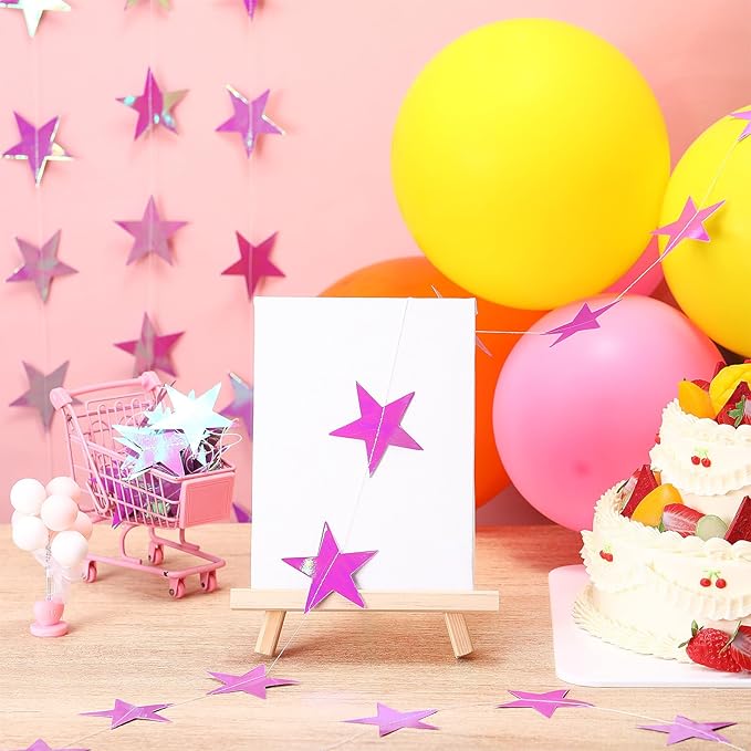 Patelai Glitter Star Garland Banner New Years Decor 130 Feet Star Hanging Banner Twinkle Backdrop for Birthday Classroom Wedding Halloween Christmas Party Supplies(Iridescent Purple)