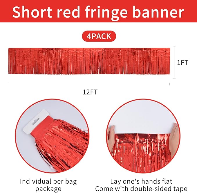 Red Birthday Decorations Tinsel Garland Parade Float Decorations for Trailer 4Pack 12FT Casino Theme Party Decorations Carnival Ceiling Fringe Banner Backdrop for Streamers Party Decorations