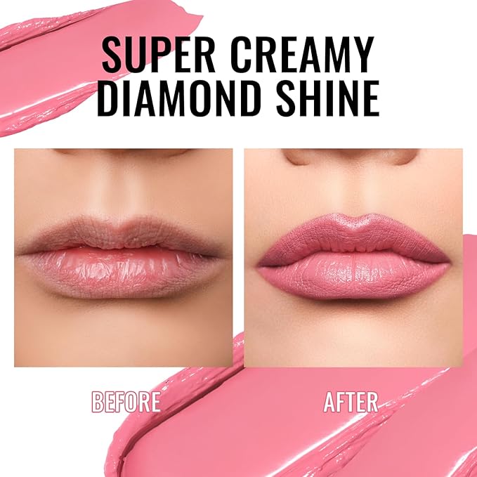 Oulac Infinity Moisture Shine Lipstick - High Shine Shimmery Finish, Super Creamy Texture, Medium to High Coverage - Gluten Free, PG10 Pink Moon