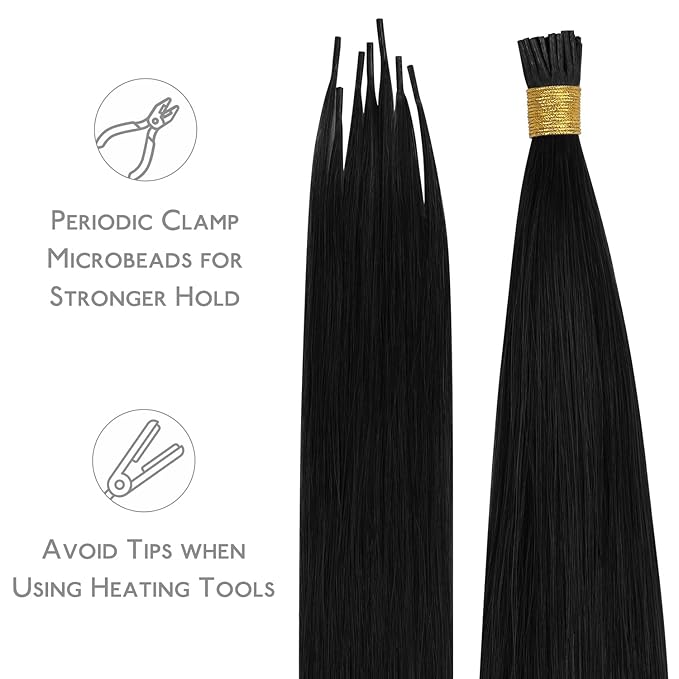 WENNALIFE I Tip Hair Extensions Real Human Hair, 100g 100s 18 Inch Jet Black Remy Itip Human Hair Extensions Invisible Itips Straight I Tips Cold Fusion Extensions