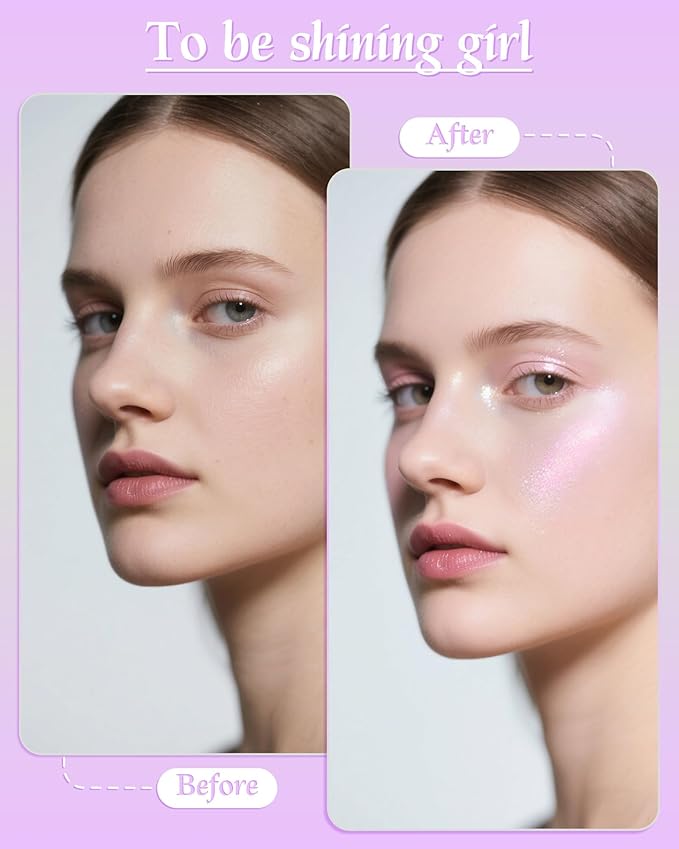 Highlighter Powder with Brush | 3D Contouring & Radiant Glow for Face, Body & Hair | Pearlescent Shimmer, Long-Lasting & Buildable Coverage | Women's Makeup for Daily & Special Occasions