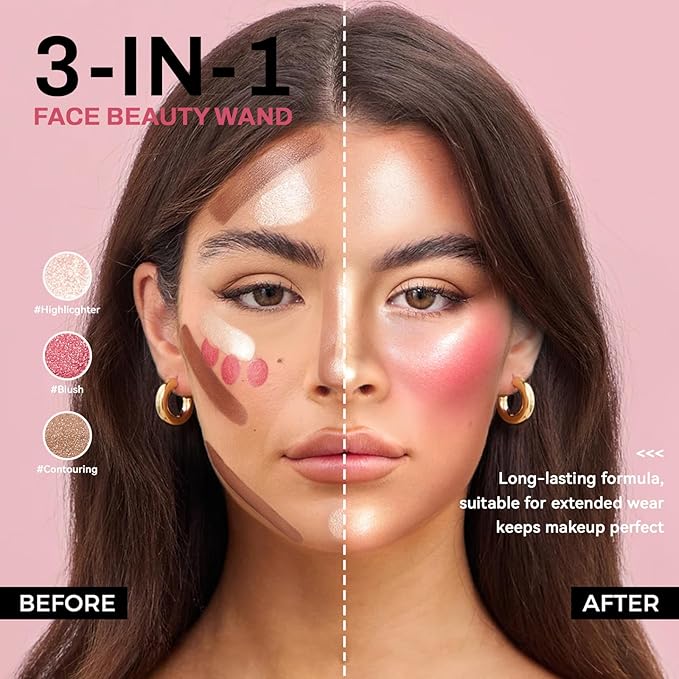 Face Contour Stick Set, Highlighter Stick & Bronzer Stick & Cream Blush Stick for Cheek Lip Tint, Long Lasting Blendable Lightweight Smooth Sculpted Face Stick Natural Dewy Makeup for All Skin