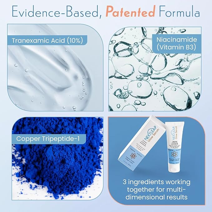 Tranexamic Acid Serum (10% Ultra-Pure), Niacinamide (4%), Copper Peptides - Patented Anti Aging Skincare Glow Cream with TXA for the Face, Neck and Even Hands - Lightweight, Fast Absorbing - 1 Fl Oz