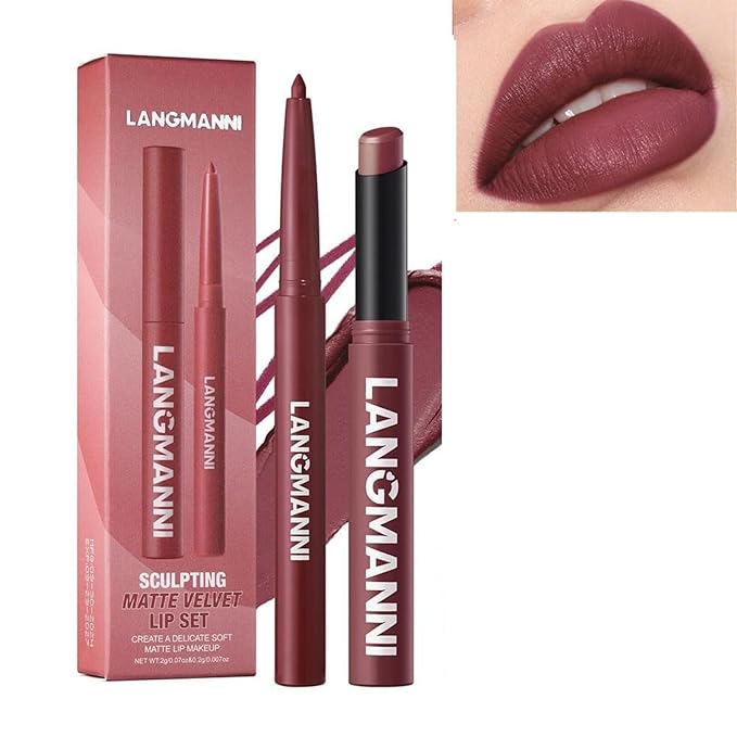 Lip Liner + Lipstick Set (12 Shades Available) -Matte Lipstick for Women, Silk Finish Hydration Lip Kit, Waterproof Smooth Creamy Texture, Bold to Nude Shades for Daily & Party Wear, Makeup Gift (12)