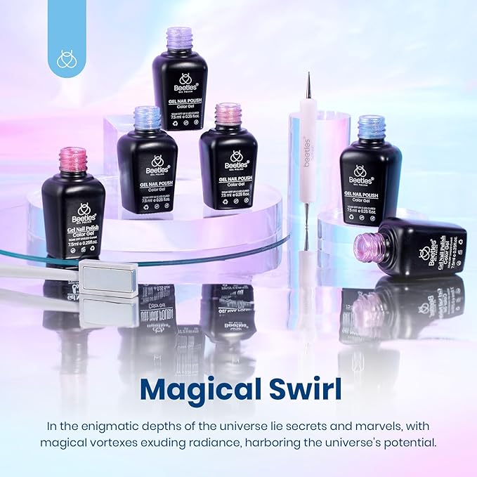 Beetles Pearl Gel Nail Polish, 6 Colors Shimmer Cat Eye Holographic Glitter Nail Polish Set with Magnet Rainbow Mermaid Swirl Shell Thread Purple Pink Blue Green Velvet Gel Manicure Gifts for Women