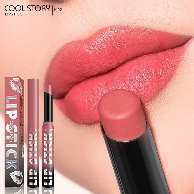 COOL STORY Matte Lipstick Lightweight Blurring Formula with High Impact Pigment, Long-lasting, 0.07 oz (Rose Nude)