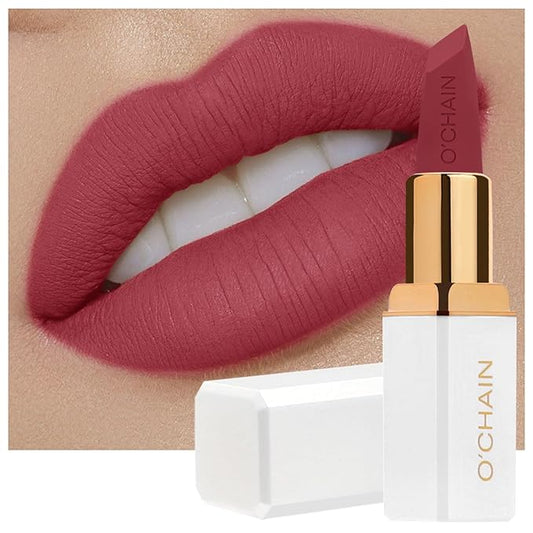O'CHAIN Red Matte Lipstick, Long Lasting Full Coverage Non-Transfer Lipstick for Women Infused with Jojoba Oil and Vitamin E, Cruelty-Free & Vegan (11 CHERRY) 0.12 Oz