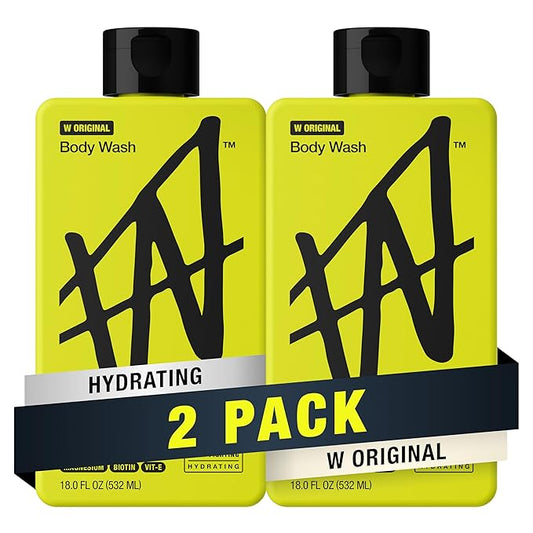 W By Jake Paul Exfoliating Body Wash for Men, Vitamin-Infused, Hydrating Shower Gel, Original, 18 fl oz (Pack of 2)