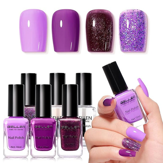 GELLEN Halloween Purple Nail Polish with Base Top Coat, 4-Color Fall Winter Regular Nail Polish Air Dry for Finger Toe Nails Home Salon Women Girls Gifts, Not UV Gel, Hema Free, Non Toxic, TPO Free