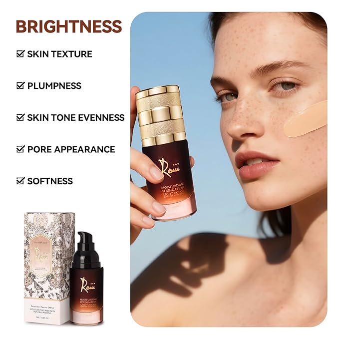 Roiii Lightweight SPF 50 Liquid Foundation - Full Coverage Sunscreen Makeup, Oil-Free & Long Lasting, Hydrating with Hyaluronic Acid for All Skin Types for Gym, Sports, Dancing (Light, 1.0 Oz)