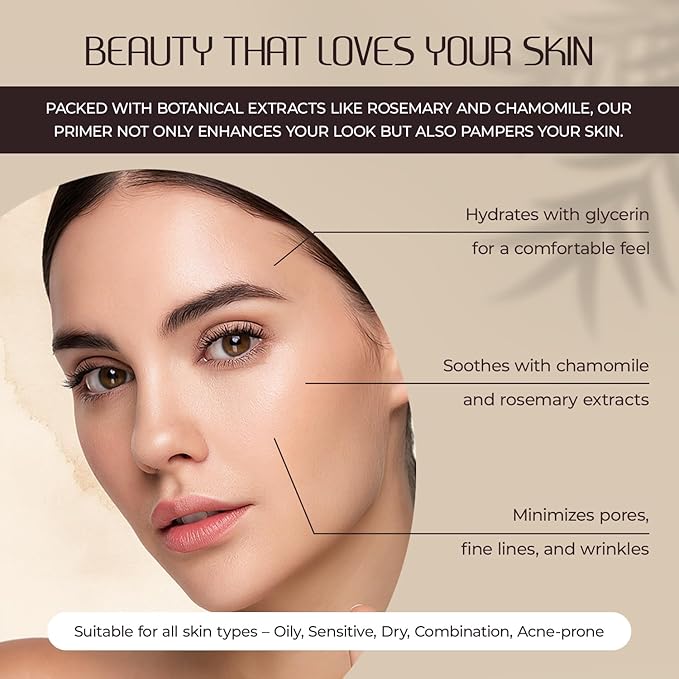 Mineral Makeup Facial Foundation Primer – Smooths Skin, Extends Makeup Wear, Controls Shine, Minimizes Pores & Fine Lines – For All Skin Types – Vegan, Paraben Free, Cruelty-Free – 1 fl oz (30 mL)