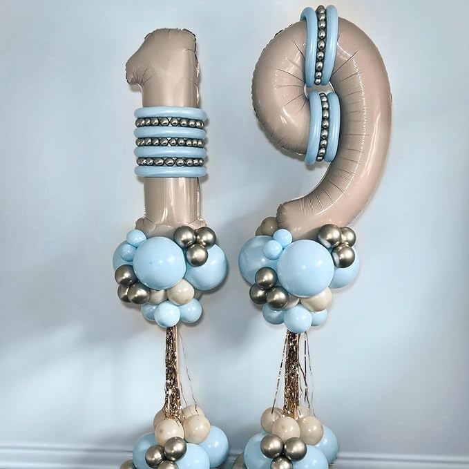 40 Inch Beige Numbers 9 Balloons, Large Self Inflating Cream White Digital 9 Helium Balloons, Giant Foil Mylar Number 9 Balloons for Women Men Girls Boys 9th Birthday Party Anniversary Decorations