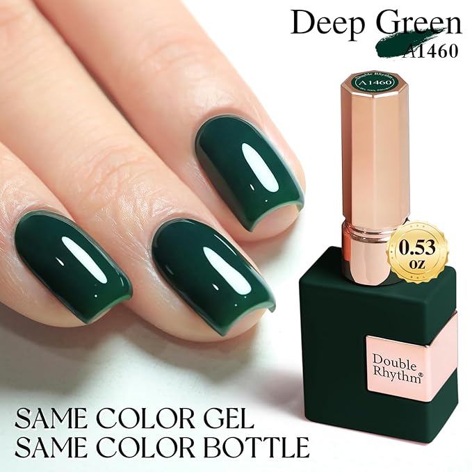 Double Rhythm 15ML Gel Polish Pure Sheer Same Color Same Bottle Soak Off Gel Polish Art Manicure Salon DIY at Home for Women (Deep Green-A1460)