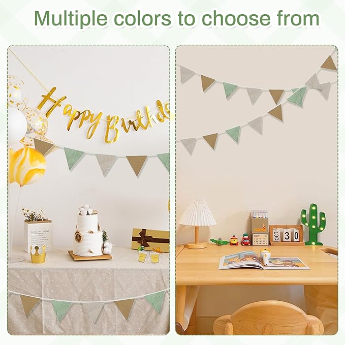 2PCS Pennant Banner Flags, Fabric Bunting Banner Nursery Garland Decor, Baby Shower Garland, Triangle Flags for Baby Boy Room, Playroom, Boho Birthday Party Decor, Each 7.75 ft (Mistwood Color)