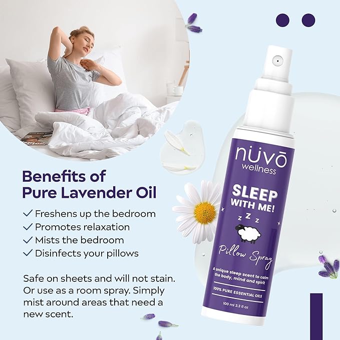 NUVO WELLNESS Premium Sleep Spray Made with Therapeutic Essential Oils - Deep Sleep Pillow Spray Mist with Lavender and Chamomile - Sleep Spray for Pillows - 4 oz Bottle