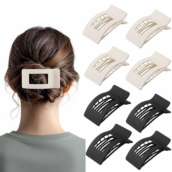 8 Pack French Flat Hair Clips for Women – Large Matte No-Slip Claw Barrettes for Thick & Thin Hair, Strong Hold Styling Accessories (Black and White)