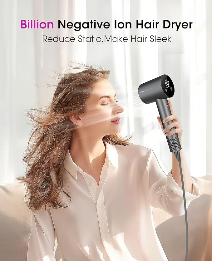 Professional Ionic Hair Dryer - 110,000RPM High-Speed,Lightweight,1500W Powerful Blow Dryer with Cool Shot Button,Dual Voltage,Concentrator Nozzle & Smart Temperature Control for Fast Drying