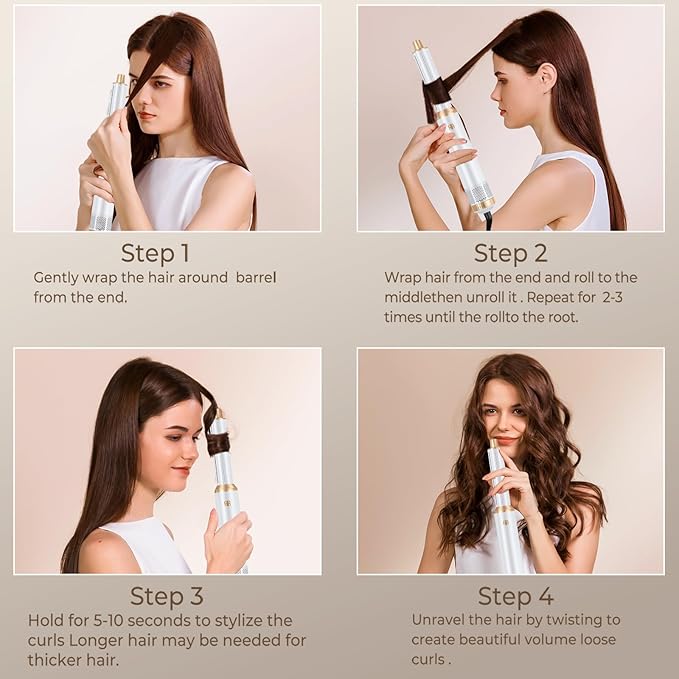 5 in 1 Blow Dryer Brush, Negative Ion Hair Dryer Brush Set Upgrade Hot Air Brush Air Styler Curling Wrap Air Curler, Curling Iron Hair Styling Tools As A Gift for Straight/Curl/Drying/Smoothing