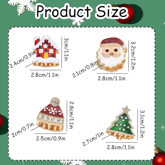 6 Pcs Christmas Hair Claw Clips Santa Claus、Xmas Tree、House、Hat and Snowflake Design Small Claw Clip Christmas Mini Hair Clips for Women Girls Hair Accessories