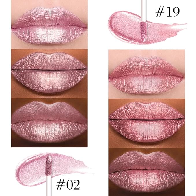 evpct 2Pcs Nude Baby Pink Metallic Glitter Lip Liner and Lipstick Combo, Shimmery Lip Gloss Stain Set Makeup for Women Long Lasting Waterproof 24, Metallic Shimmer Iridescent Glossy Liquid Lipstick