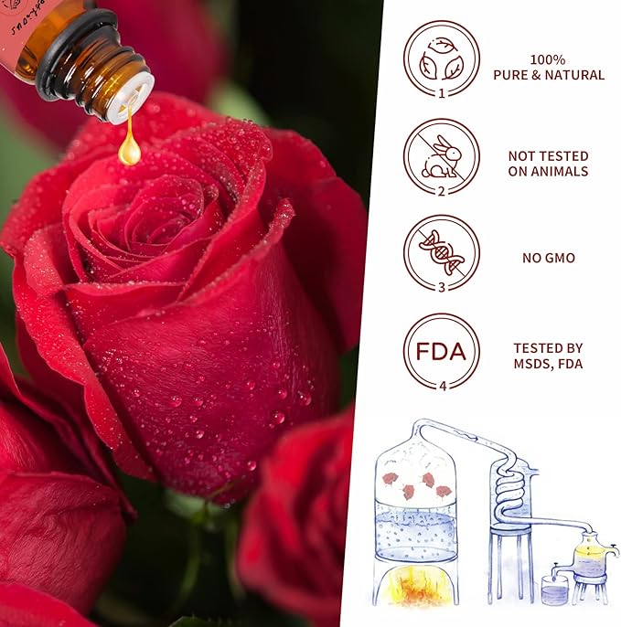 yethious Rose Essential Oil 100% Pure Rose Scented Oil for Diffuser & Aromatherapy Fragrance DIY Candle Soap Making Rose Oil Essential Oil 10ML