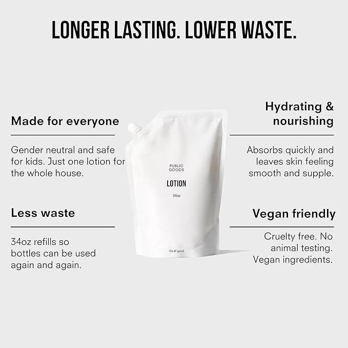 Public Goods Body & Hand Lotion for Women & Men | Natural Moisturizing Daily Lotion for Dry & Itchy Skin | Paraben & Sulfate Free | Made with Organic Essential Oils | Made in Canada | 34 Fl Oz Refill