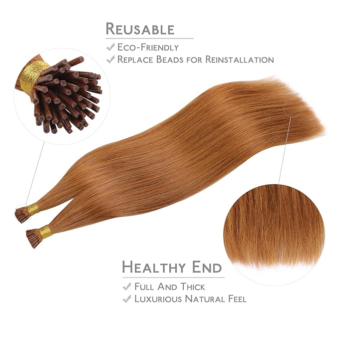 WENNALIFE I Tip Hair Extensions Real Human Hair, 100g 100s 22 Inch Auburn Ginger Remy Itip Human Hair Extensions Invisible Itips Straight I Tips Cold Fusion Extensions
